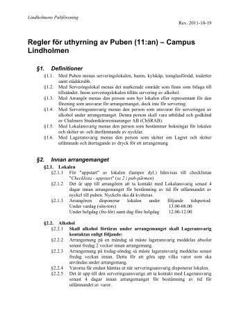 Regler för uthyrning av Puben (11:an) – Campus Lindholmen - PubF