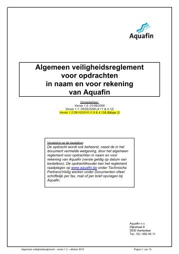 Algemeen veiligheidsreglement voor opdrachten in naam ... - Aquafin
