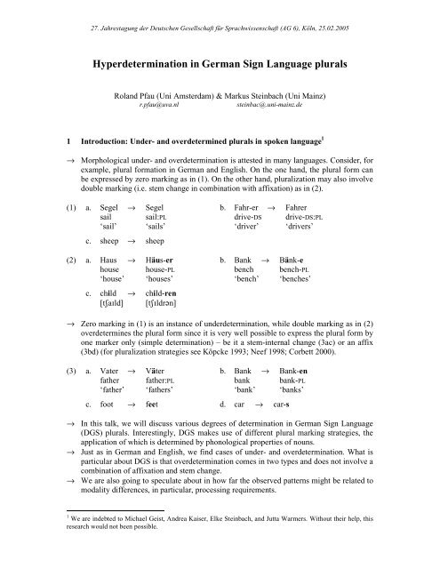 Hyperdetermination in German Sign Language plurals