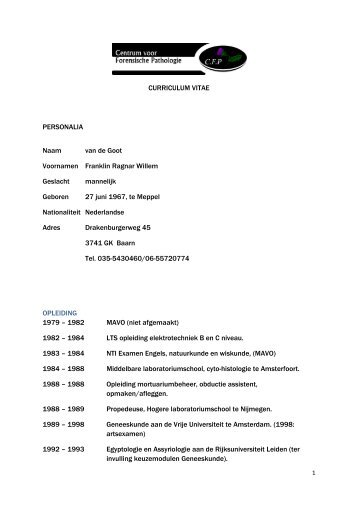 CURRICULUM VITAE PERSONALIA Naam van de Goot ...