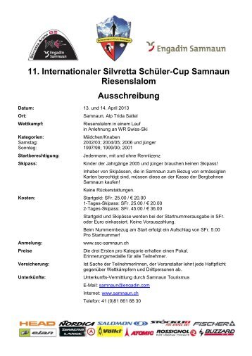 11. Internationaler Silvretta Schüler-Cup Samnaun Riesenslalom ...