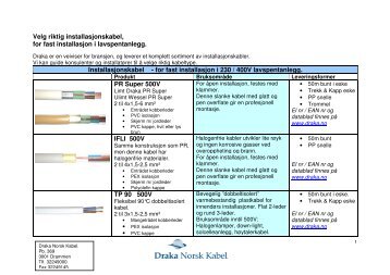 Velg riktig installasjonskabel, for fast installasjon ... - Draka norsk kabel