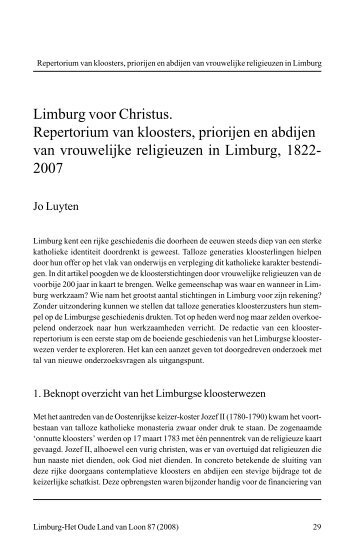 Limburg voor Christus. Repertorium van kloosters, priorijen en ...