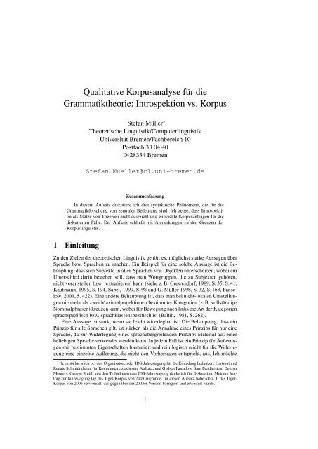 Qualitative Korpusanalyse für die Grammatiktheorie: Introspektion vs ...