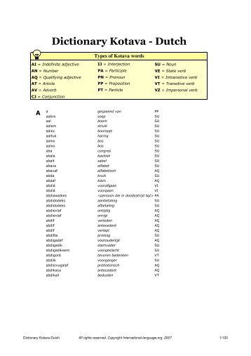 Dictionary Kotava - Dutch - on International Language website