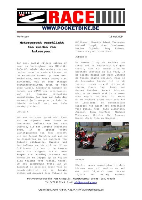 Motorgeronk weerklinkt ten zuiden van Antwerpen. - Database 2Race