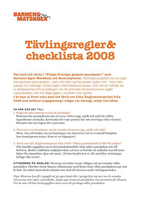 Tävlingsregler & checklista 2008 - Barnens egen matskola