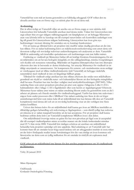 Remissvar angående vindkraftparken på Mästermyr - Gotlands ...