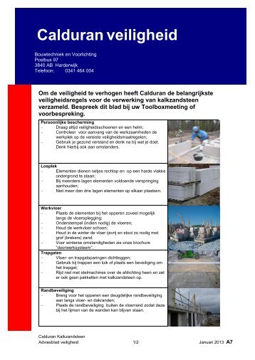 Adviesblad Veiligheid - Calduran Kalkzandsteen BV