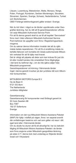 Villkor för garanti (pdf) - Mitsubishi