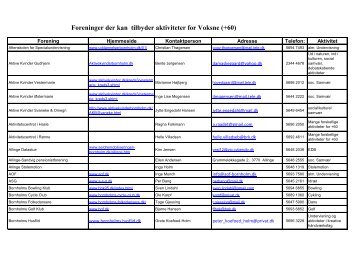 Foreninger der kan tilbyder aktiviteter for Voksne (+60)