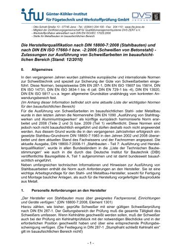 Herstellerqualifikation nach DIN 18800-7:2002 - ifw Jena