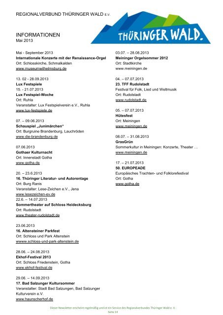 Newsletter des Regionalverbundes - Ausgabe 5 ... - Thüringer Wald