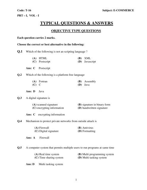 TYPICAL QUESTIONS & ANSWERS - IETE - elan