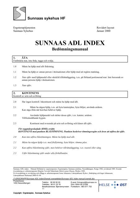 Sunnaas ADL index manual svensk - Sunnaas sykehus HF