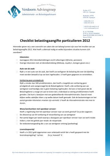 Checklist belastingaangifte particulieren 2012 - SooMedia Demo ...