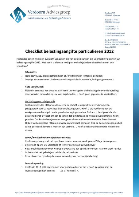 Checklist belastingaangifte particulieren 2012 - SooMedia Demo ...