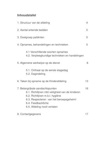 Inhoudstafel - AZ Jan Palfijn Gent