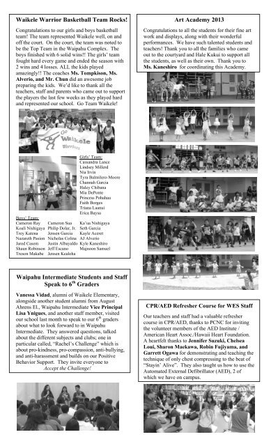 May Family Focus 2013 - Waikele Elementary School