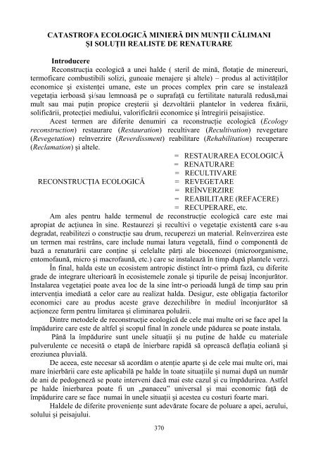 Recurs la tradiţia satului sau Opinii agrosilvopastorale - Institutul de ...