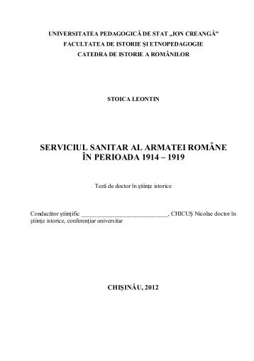 serviciul sanitar al armatei române în perioada 1914 – 1919