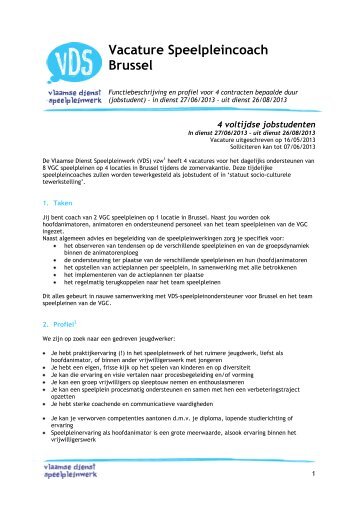 Vacature Speelpleincoach Brussel - Vlaamse Dienst Speelpleinwerk