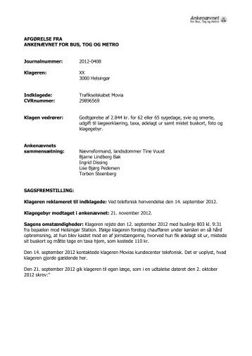 Afgørelse 2012-0408, 27. juni 2013 - Movia - Ankenævnet for Bus ...