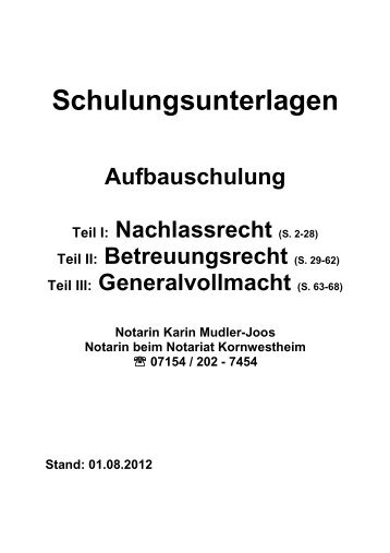 Vortragsskript Aufbauschulung - Notariat Kornwestheim