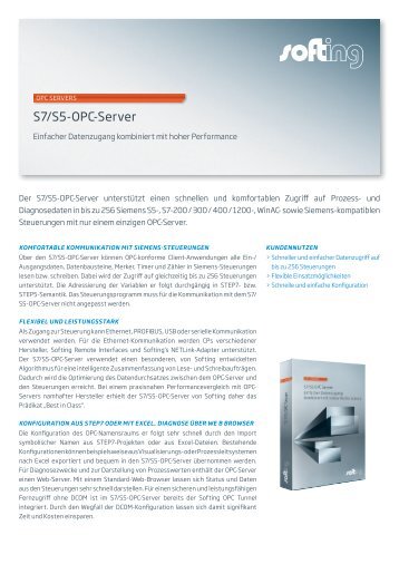 S7/S5 OPC Server Datenblatt - Softing Industrial Automation