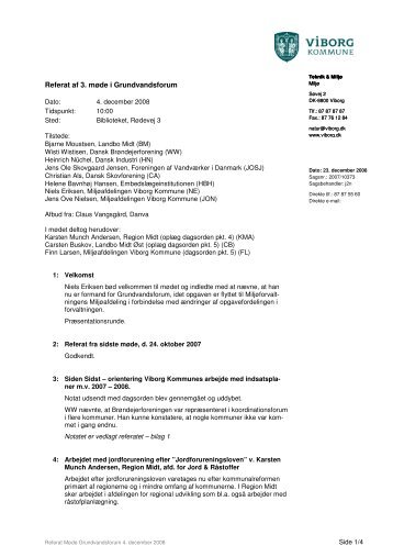 Referat af møde i grundvandsforum d. 4. december 2008 - Viborg Kommune