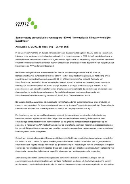 Samenvatting en conclusies van rapport 1379.09 ... - NMI