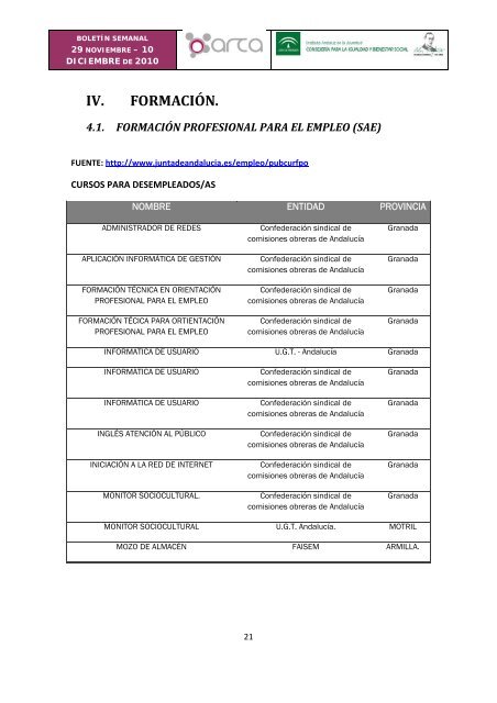 BOLETIN SEMANAL JOVEN - Comarca de Guadix