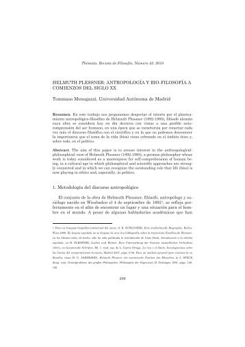 HELMUTH PLESSNER: ANTROPOLOGÍA Y BIO-FILOSOFÍA A ...