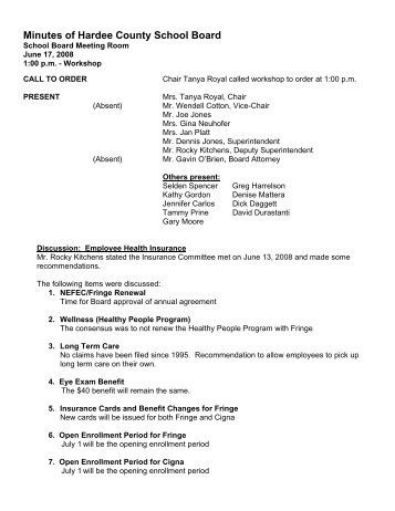 Minutes of Hardee County School Board - Hardee County Schools