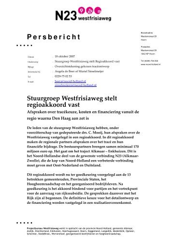 Persbericht - N23 Westfrisiaweg