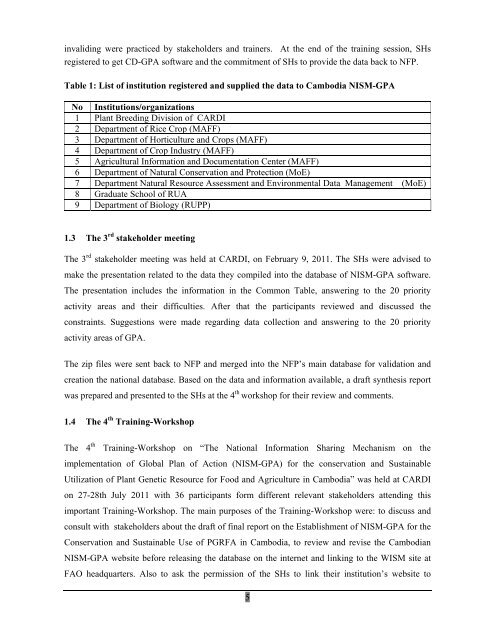 (NISM) on the Implementation of the Global Plan of Action - World ...