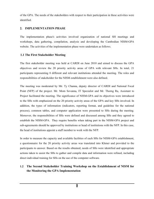 (NISM) on the Implementation of the Global Plan of Action - World ...