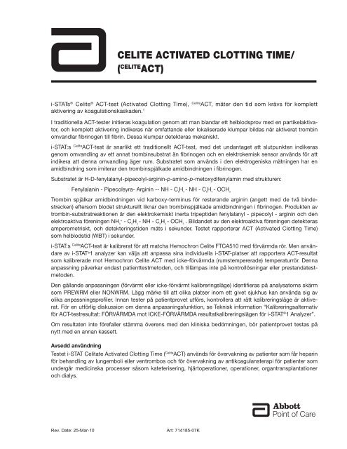 CELITE ACTIVATED CLOTTING TIME/ - Abbott Point of Care.com