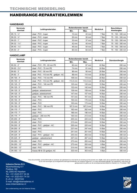 TECHNISCHE MEDEDELING HANDIRANGE ... - Imbema Denso