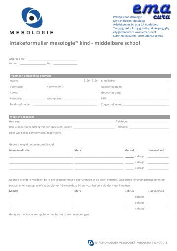 Intakeformulier mesologie® kind -‐ middelbare school