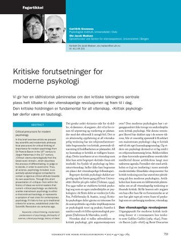 Kritiske forutsetninger for moderne psykologi - Tidsskrift for Norsk ...