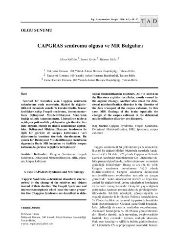 CAPGRAS sendromu olgusu ve MR Bulguları - Tıp Araştırmaları ...