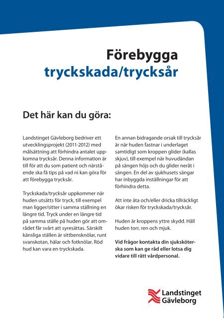 Patientinformation trycksår - Landstinget Gävleborg