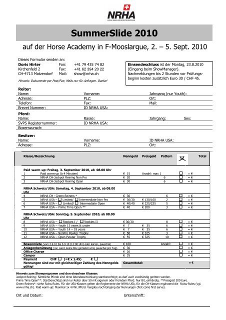 Meldeformular Summerslide 2010