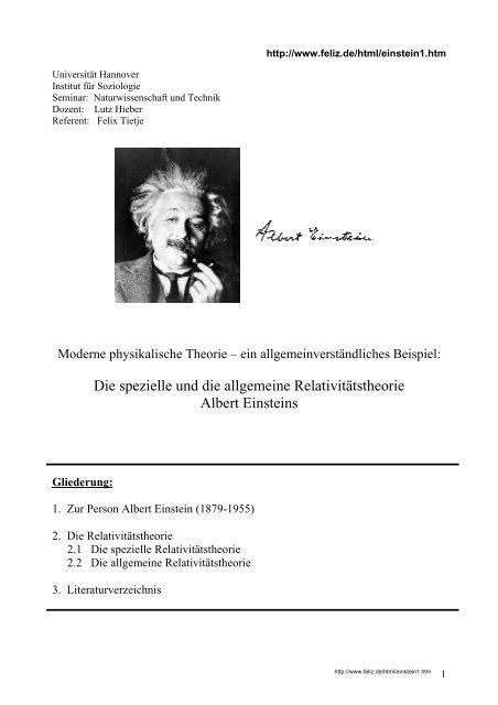 Die spezielle und die allgemeine Relativitätstheorie Albert ... - feliz.de