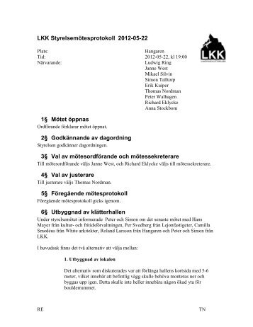 LKK Styrelsemötesprotokoll 2012-05-22 1§ Mötet öppnas 2 ...