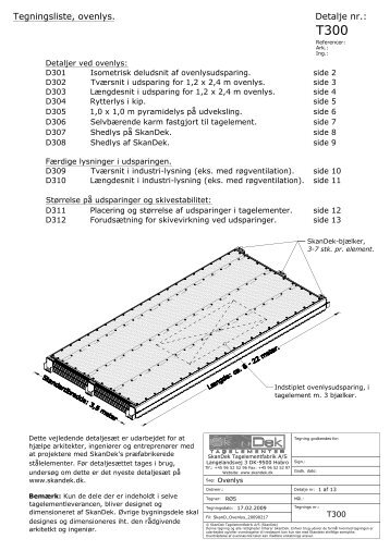 Detalje nr.: Tegningsliste, ovenlys. - Skandek