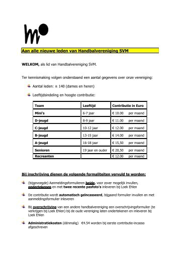 Inschrijfformulier HV SVM - Handbalvereniging SVM