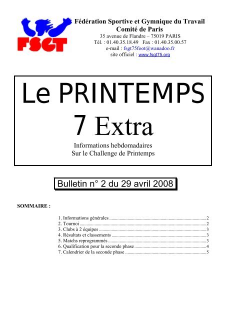 Bulletin n°2 - Le challenge du Printemps FSGT