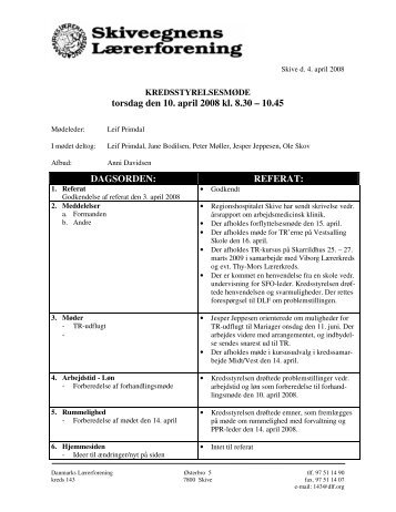 torsdag den 10. april 2008 kl. 8.30 – 10.45 DAGSORDEN: REFERAT: